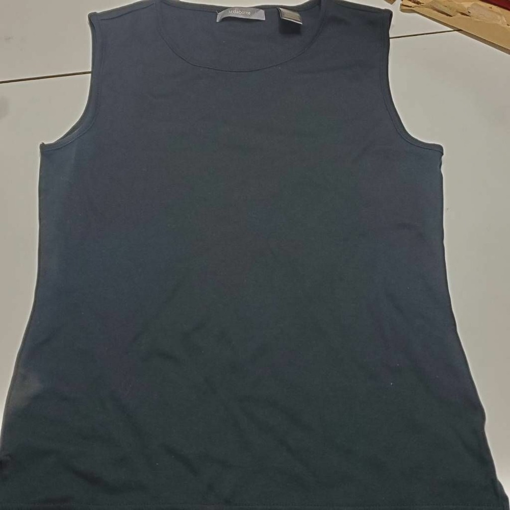 Liz Claiborne Womens Tank Top Gray Crew Neck Side Slit Pullover Blouse S